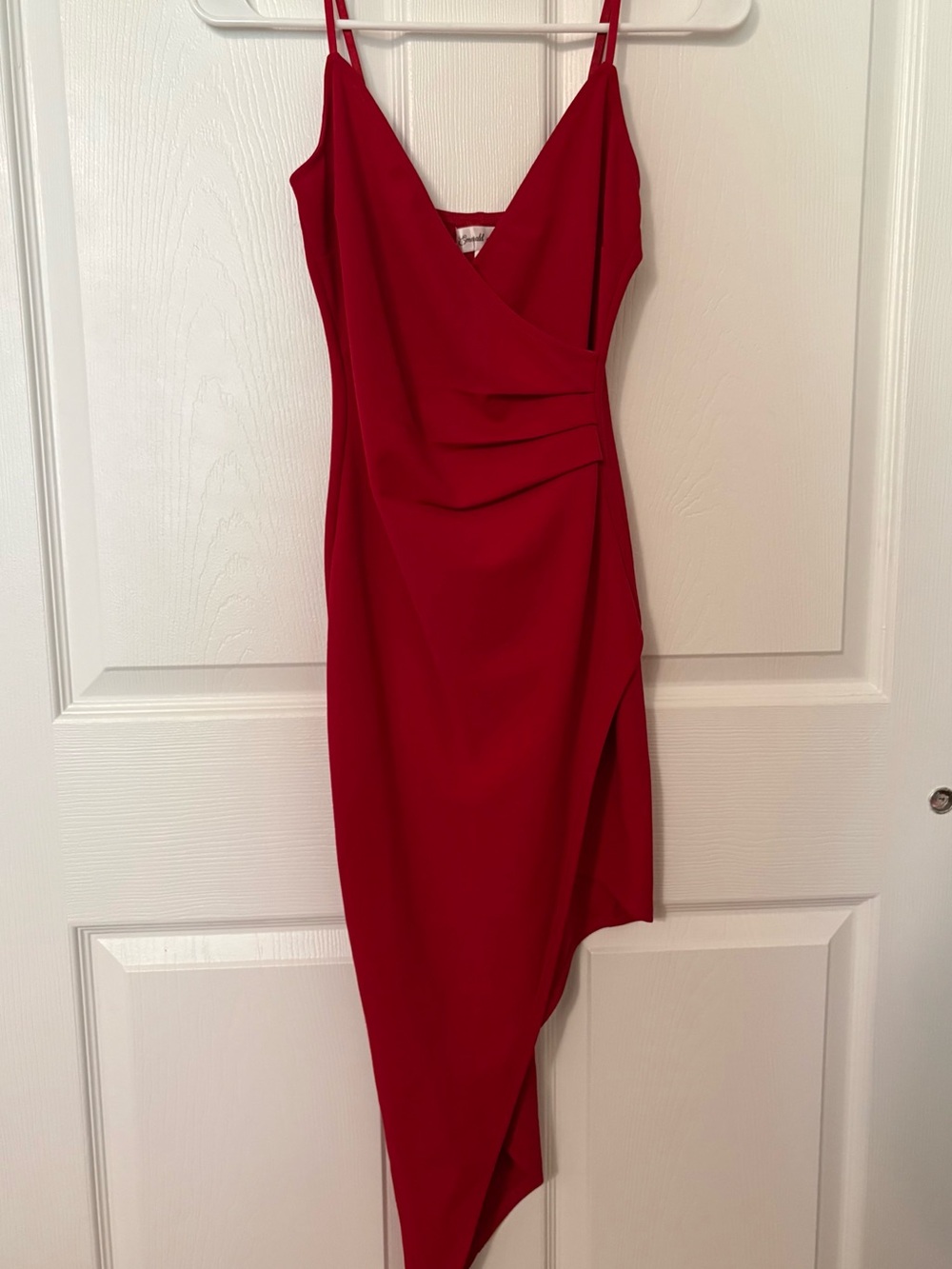 Emerald Sundae Crimson Red Asymmetrical Slip Dress